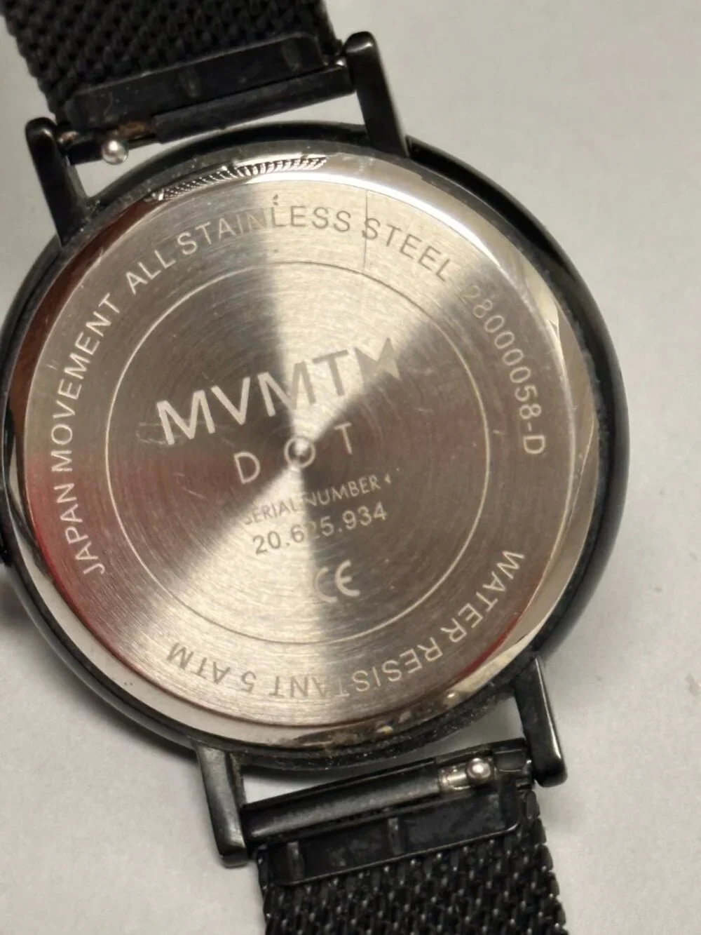 MVMT Dot Watch Women All Black 35MM Mesh Band New Battery 8.5 Inch